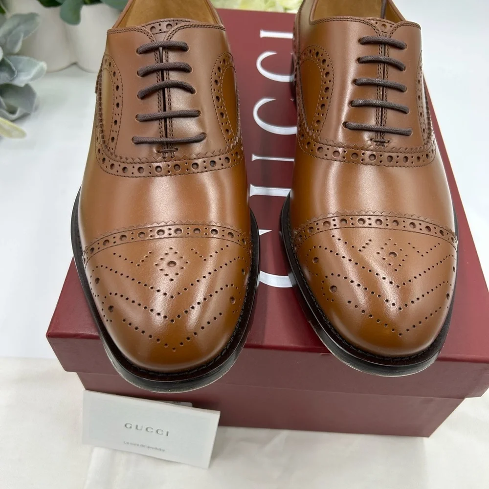 Men's Gucci, leather lace up brogue Oxford's size 9.5 made in Italy - Picture 2 of 10